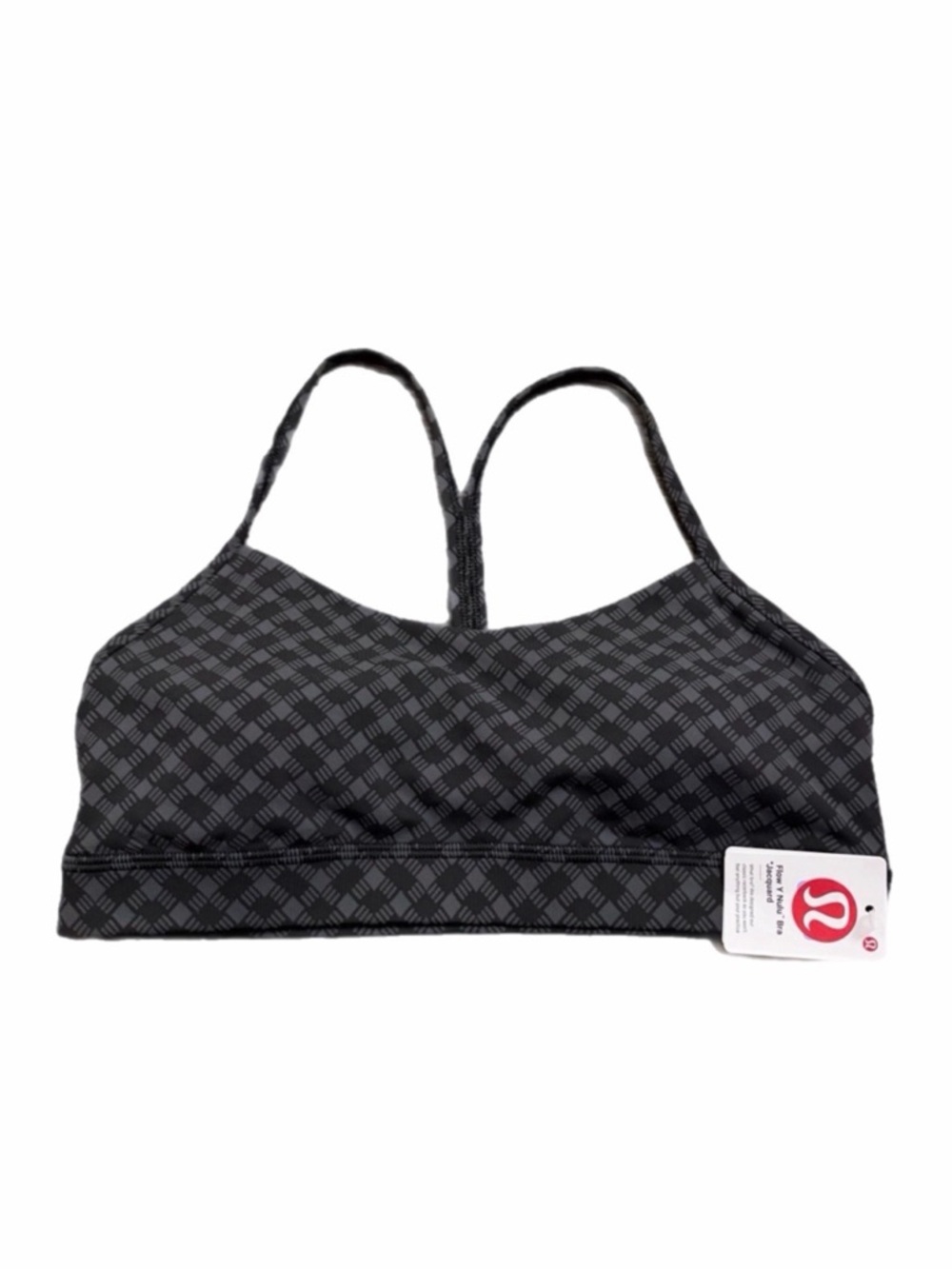 NWT Lululemon Flow Y Bra Nulu Jacquard A-C (Square Heart Jacquard Coal Black) 10